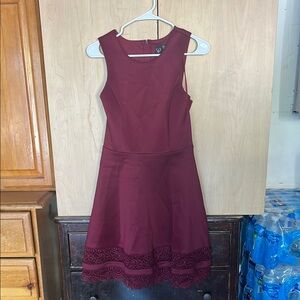 Windsor Burgundy Lace Hem Mini Dress